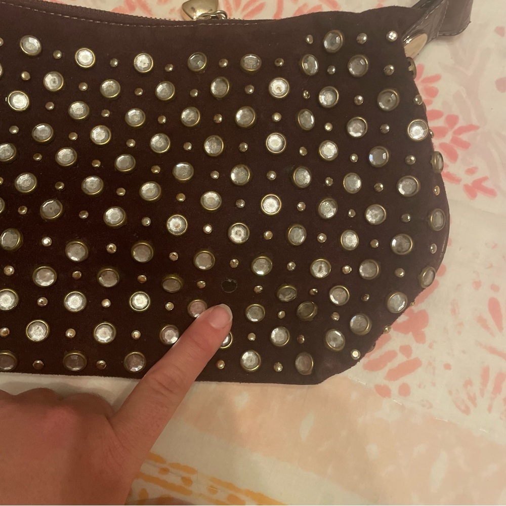 Kathy Van Zeeland Studded Chocolate Brown Shoulder Bag - Picture 2 of 10